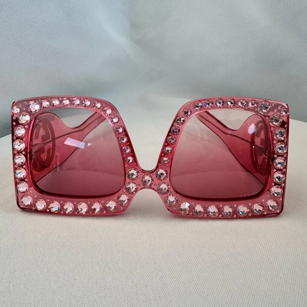 Gucci Acetate Crystal Oversize Forever Hollywood Sunglasses Pink - Picture 2 of 7